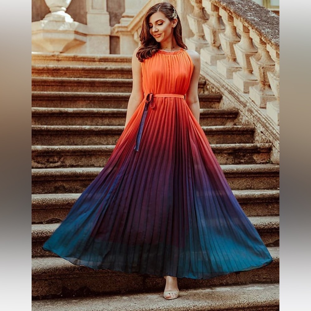 Chicwish Splendor of the Sunset Pleated Maxi Dress